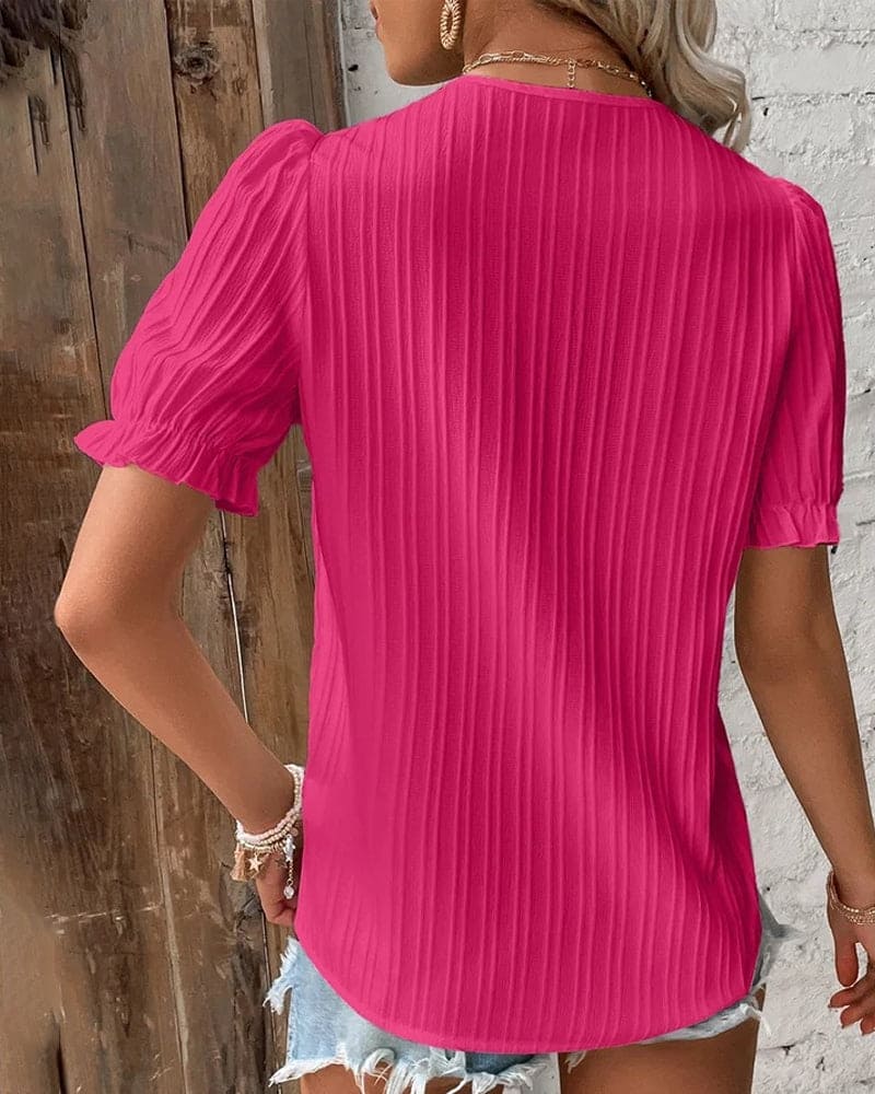 Women's Lace V-neck Blouse With Short Sleeves