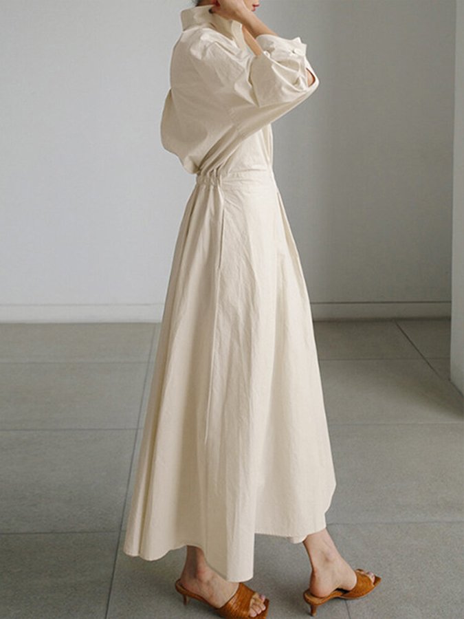 Women's Long Sleeve Shirt Dress With Collar And Tied Waist