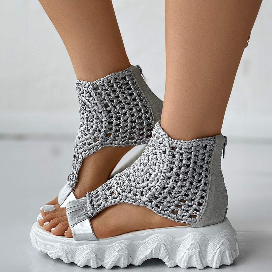Women's Knitted Platform Sandals With Open Toe & Thick Sole