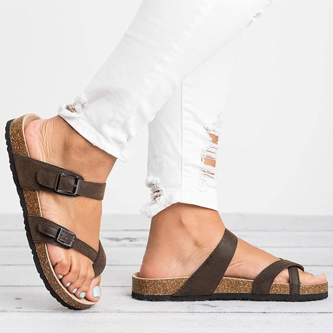 WOMEN'S LEATHER ADJUSTABLE SANDALS WITH CORK SOLE