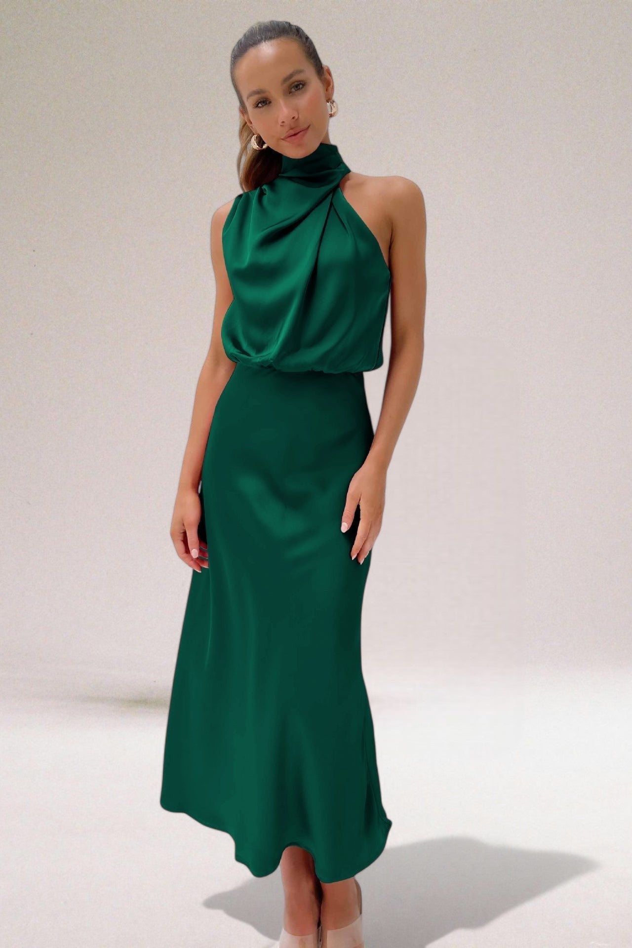 Women's Satin Maxi Dress With Halter Neckline