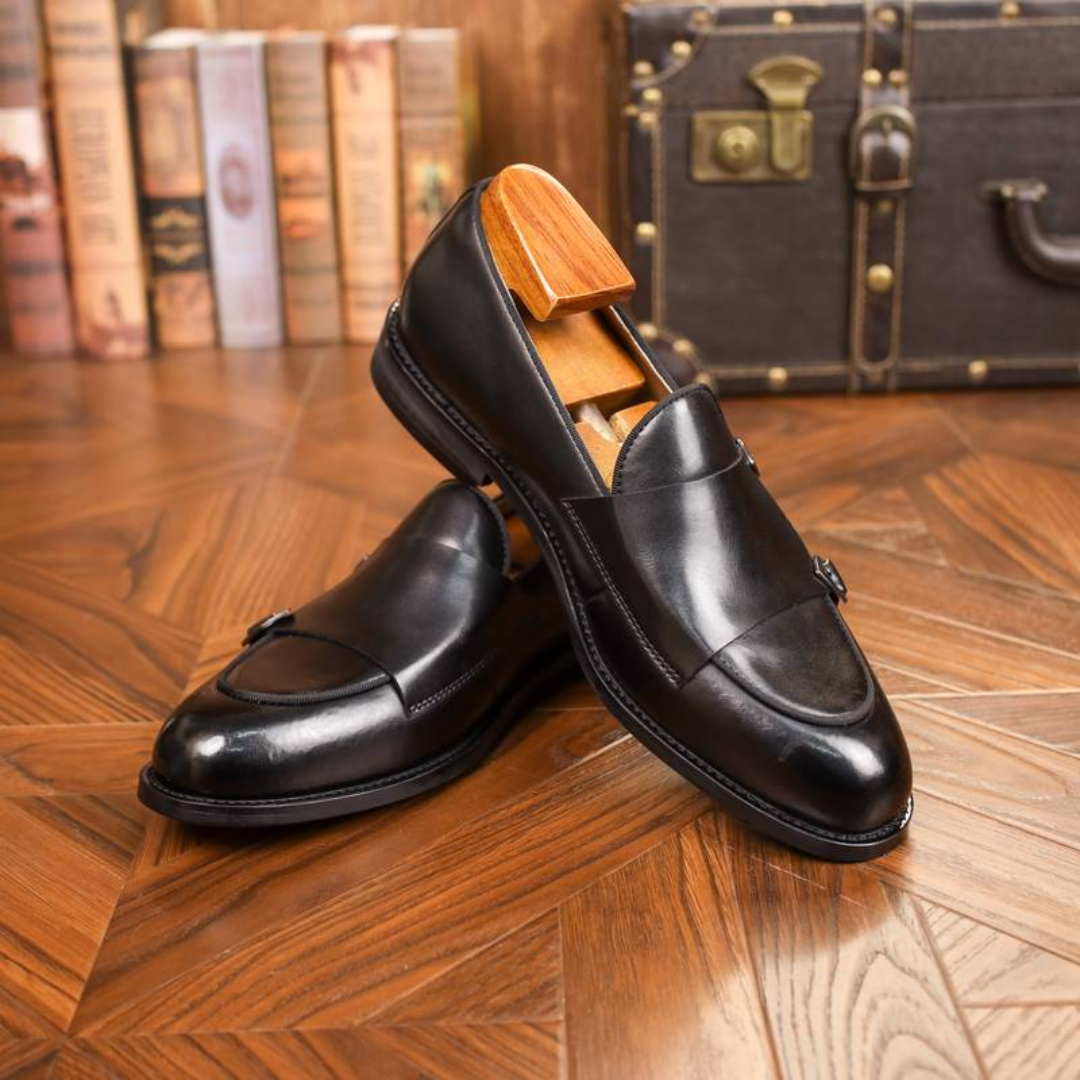 Men's Two-tone Leather Loafers With Buckle Detail