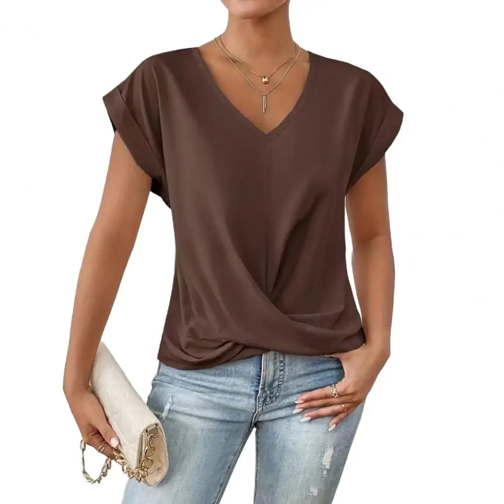 Women's Casual V-neck Blouse With Short Sleeves