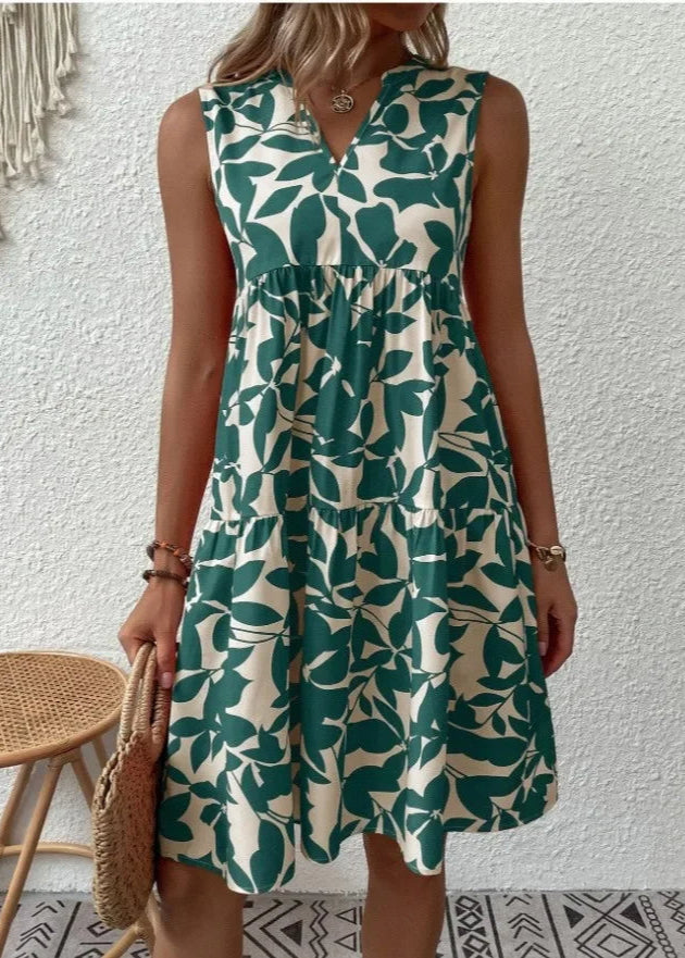 Women's Sleeveless Floral Summer Mini Dress With V-neck