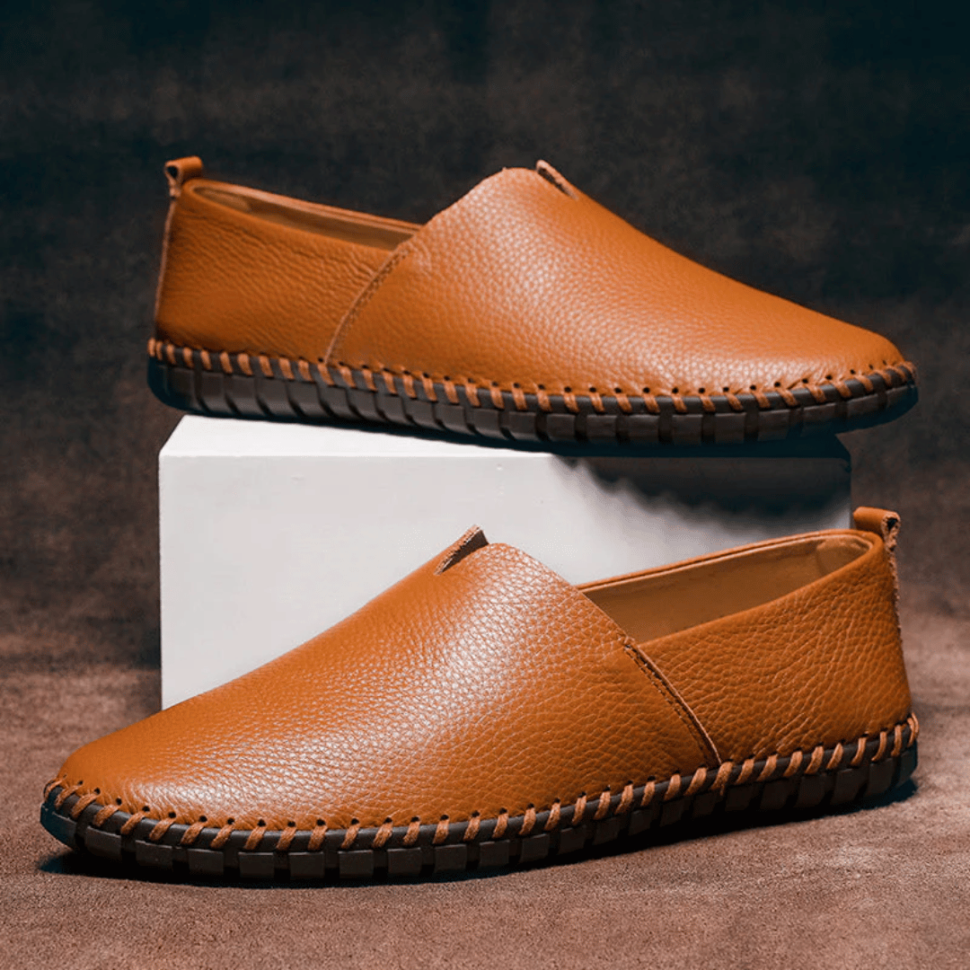 Men's Slip-on Leather Loafers With Stitched Sole