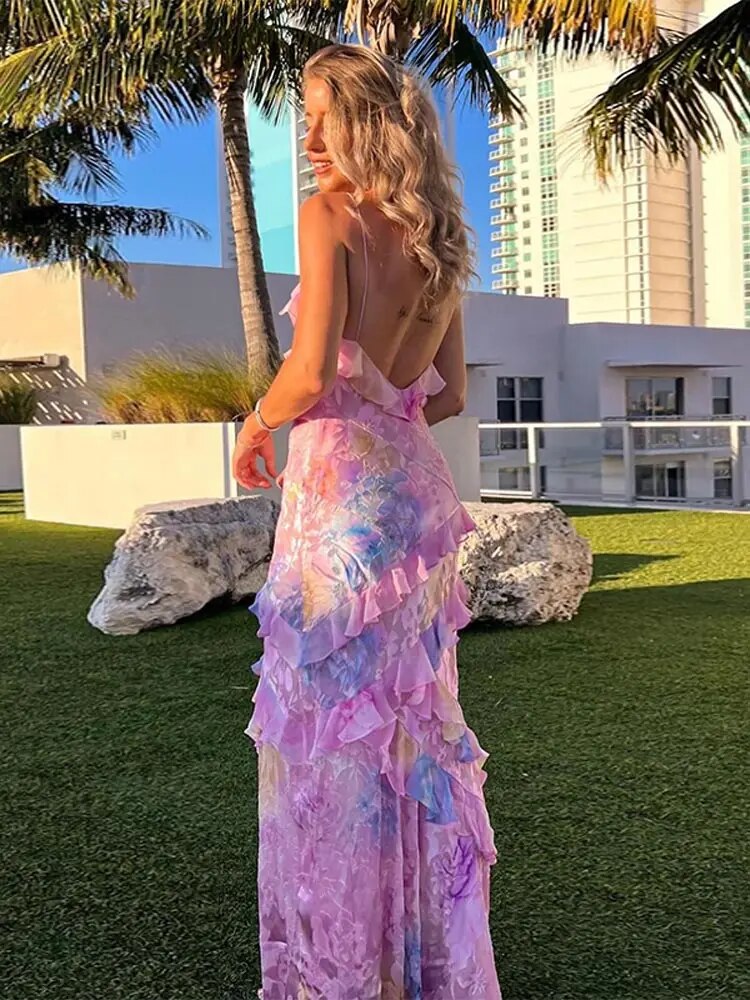 Women's Summer Maxi Dress With V-neck & Layered Ruffles