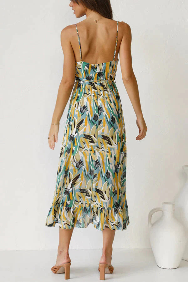 WOMEN'S MIDI SUMMER DRESS – LIGHTWEIGHT CHIFFON, RELAXED FIT, V-NECK WITH PRINT