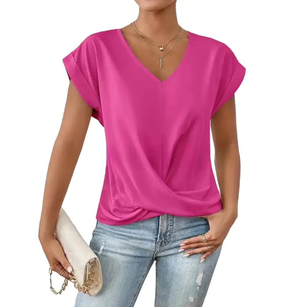 Women's Casual V-neck Blouse With Short Sleeves