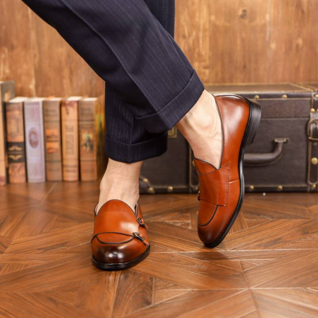 Men's Two-tone Leather Loafers With Buckle Detail