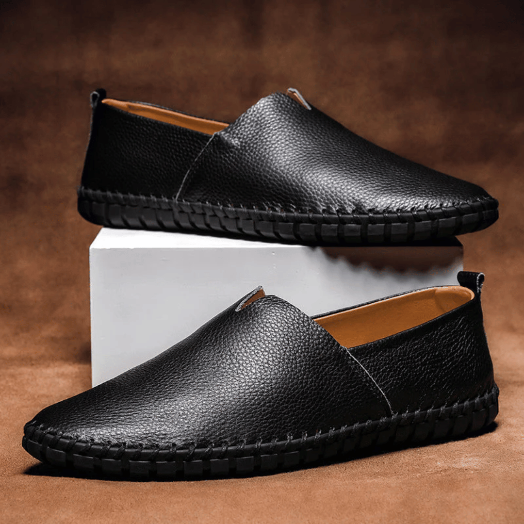 Men's Slip-on Leather Loafers With Stitched Sole