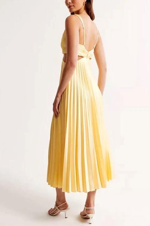PLISSÉ POLYESTER MIDI DRESS