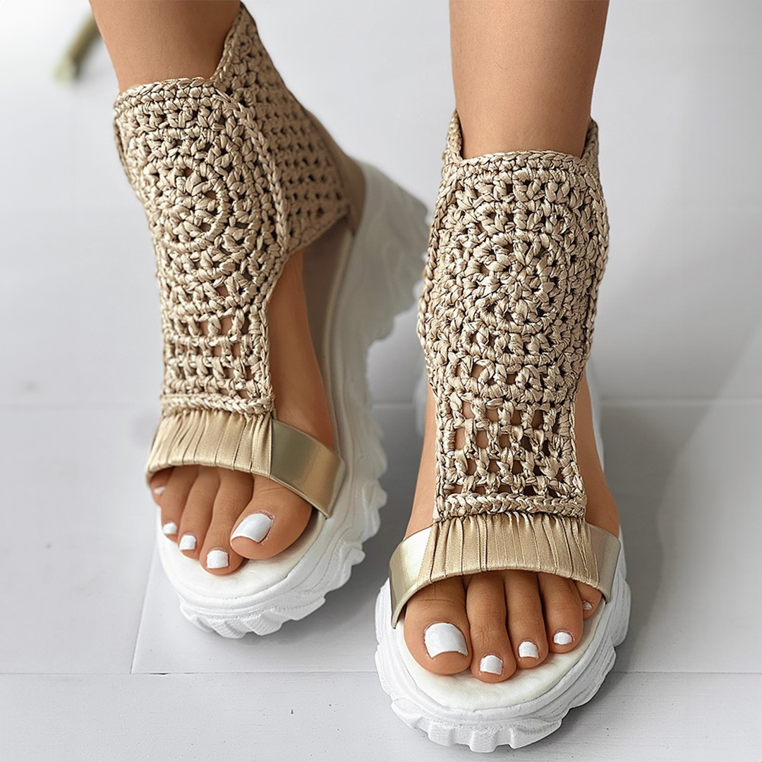 Women's Knitted Platform Sandals With Open Toe & Thick Sole