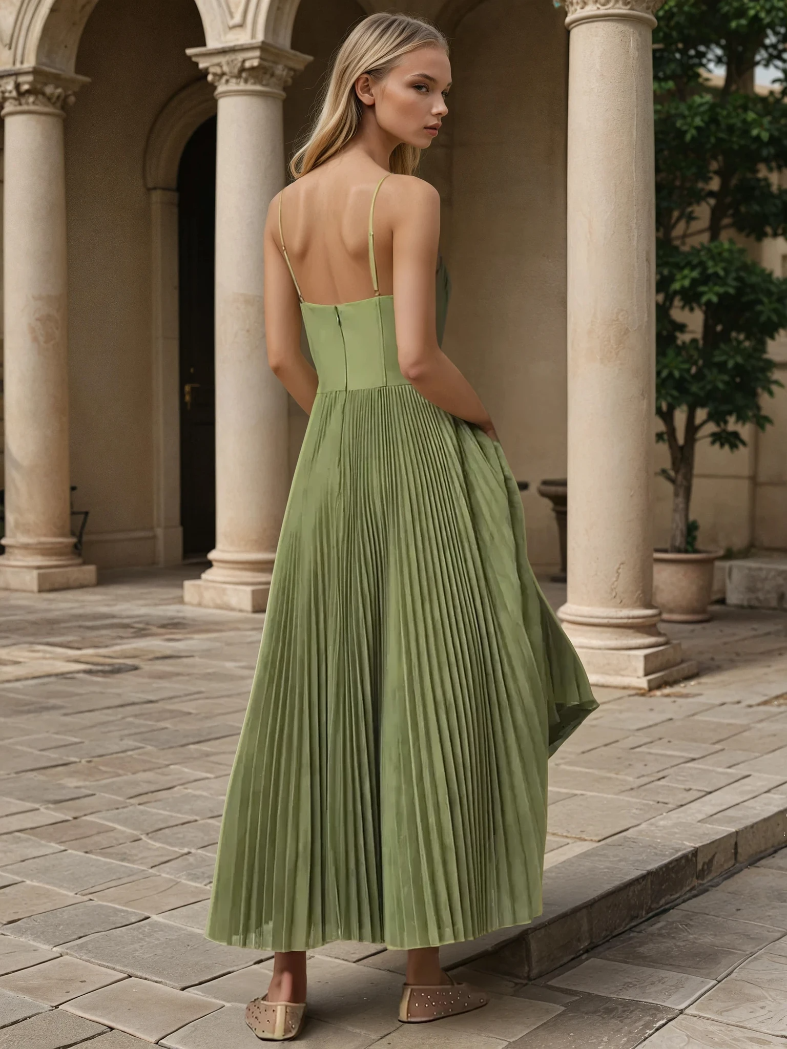 ELEGANT PLEATED MAXI WEDDING GUEST DRESS