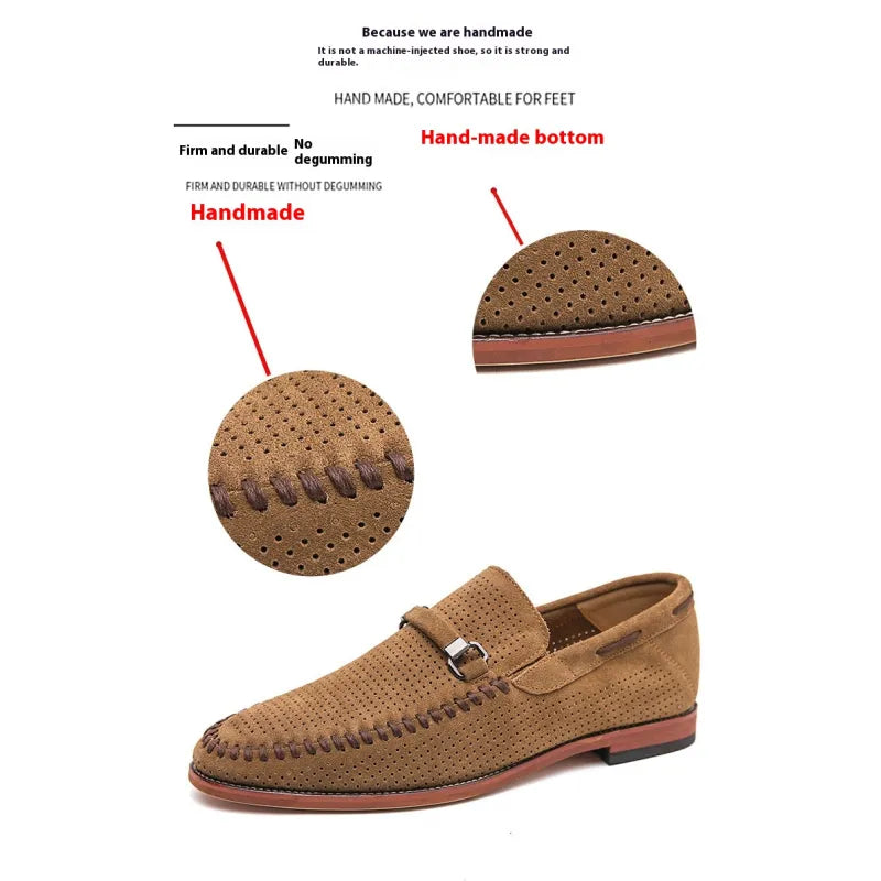 Men's Handstitched Suede Loafers With Metal Clasp