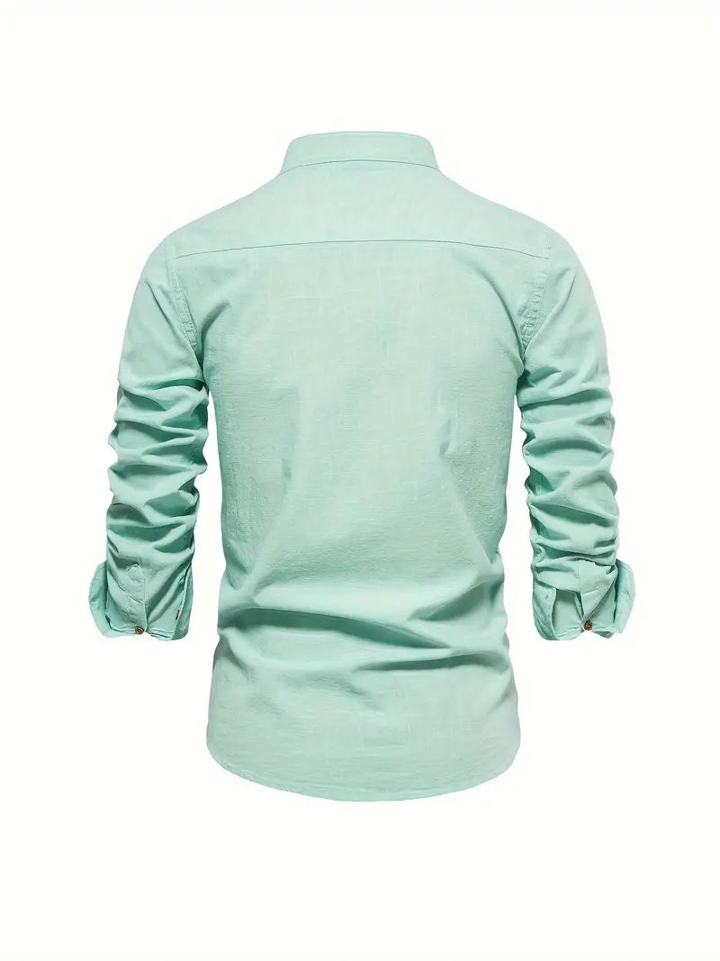 Men's Classic Long Sleeve Button-up Shirt With Mandarin Collar