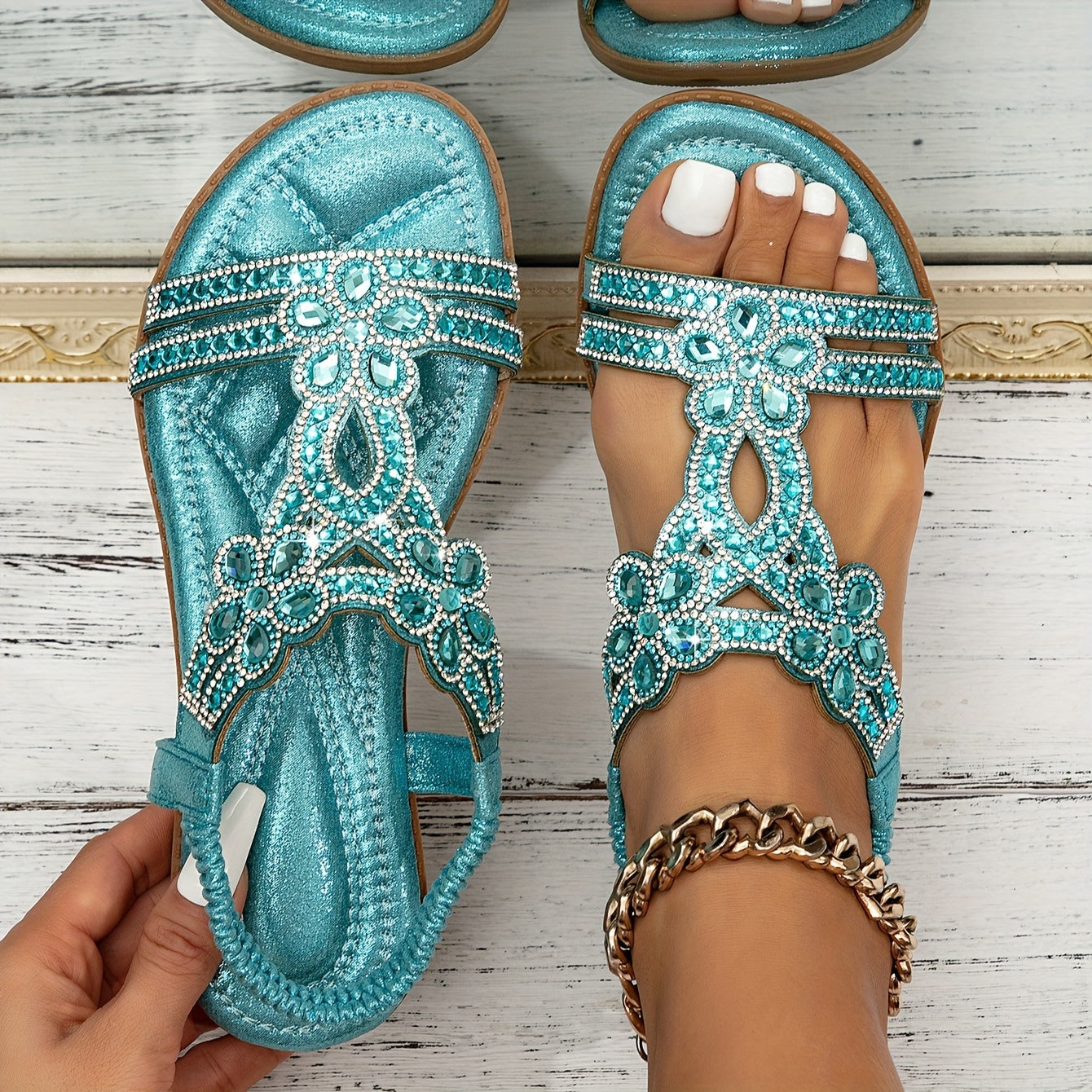Women's Boho Orthopaedic Summer Sandals With Embellished T-strap Design