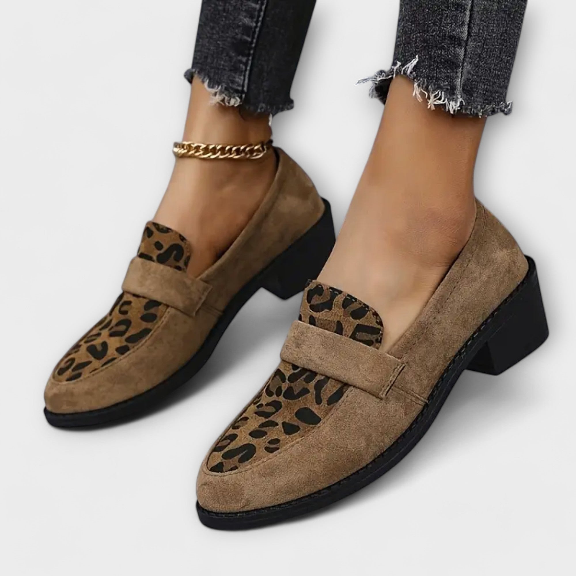 Women's Suede Loafers With Leopard Print Design