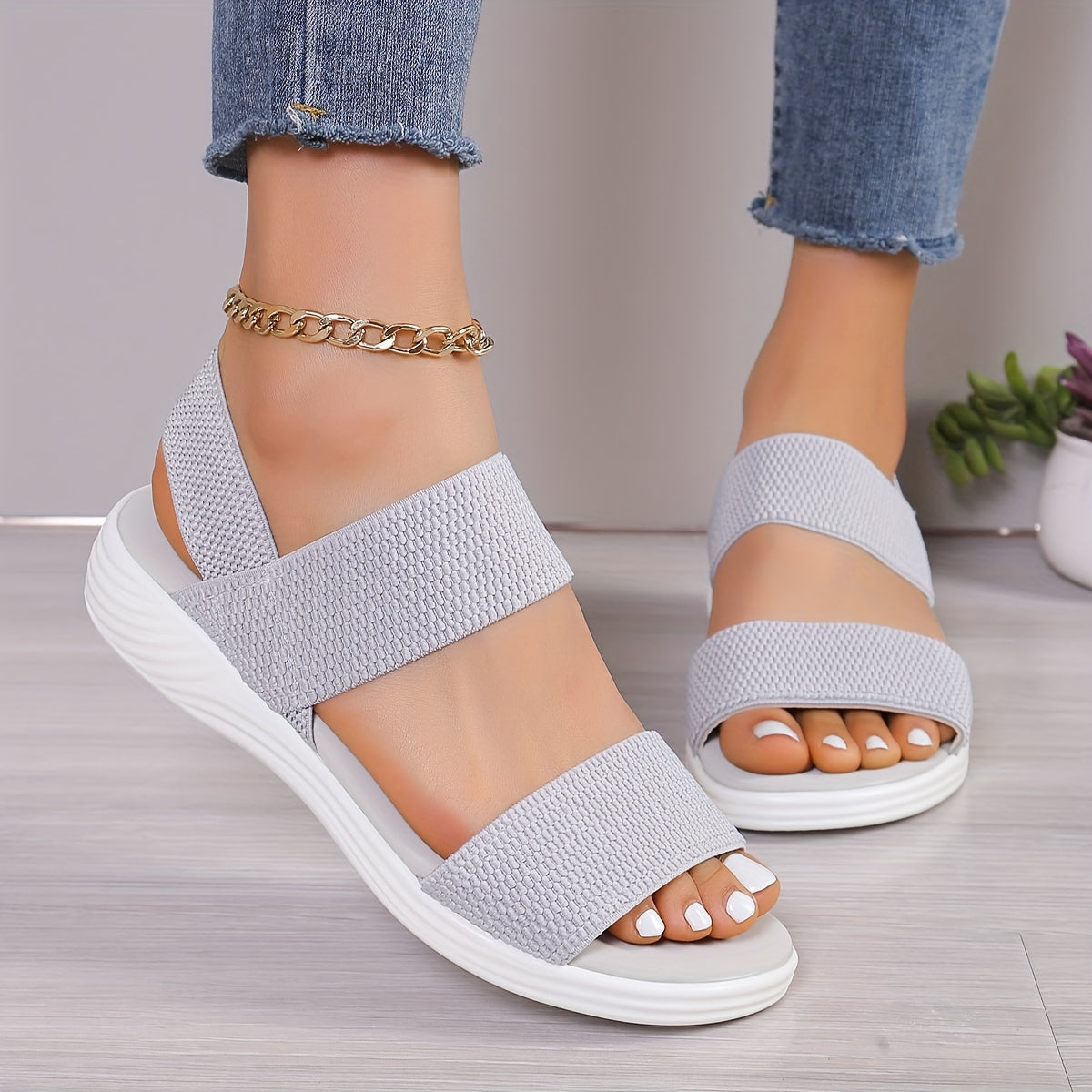 Women's Orthopedic Sandals With Elastic Straps And Cushioned Sole