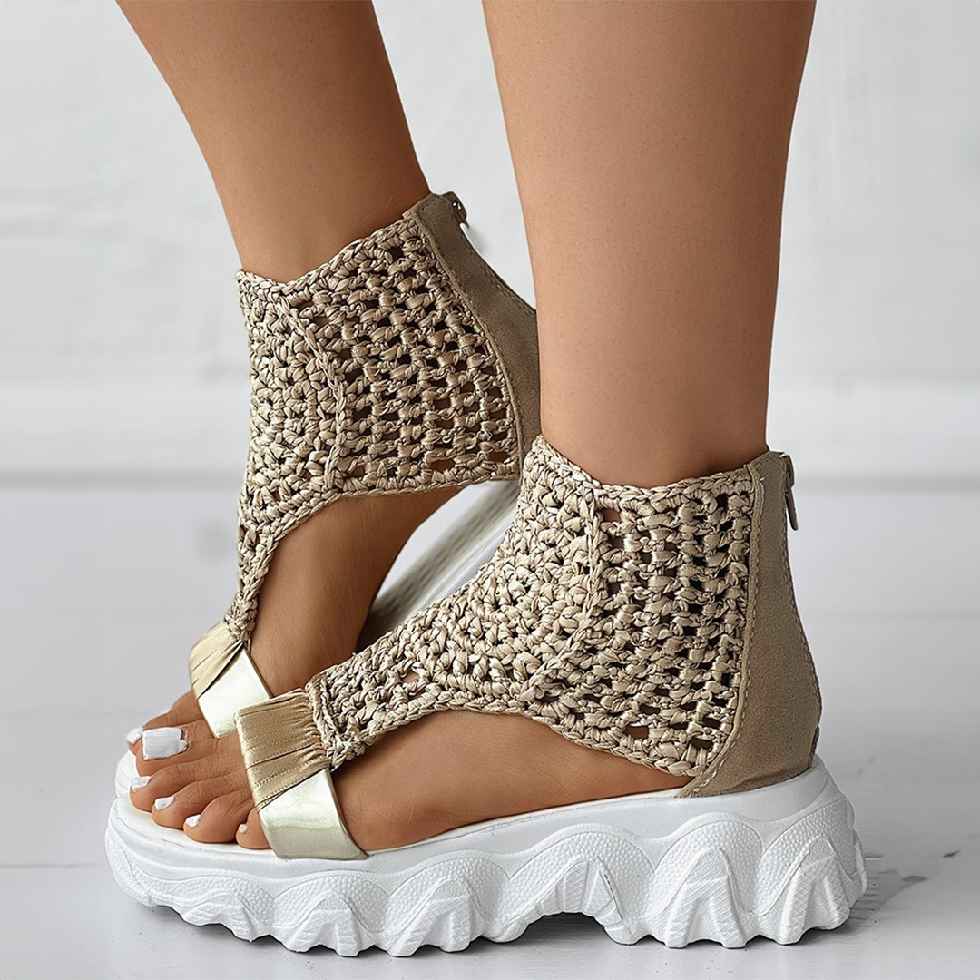 Women's Knitted Platform Sandals With Open Toe & Thick Sole