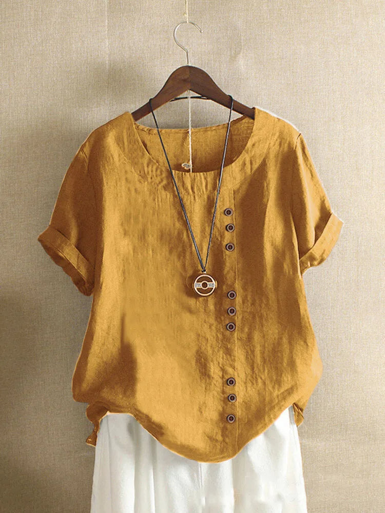 Women's Cotton-Blend Summer Blouse With Button Detail