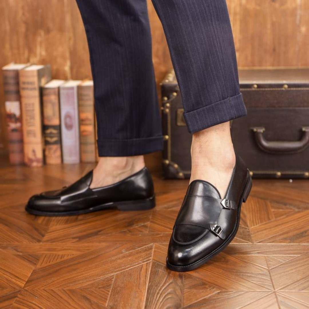 Men's Two-tone Leather Loafers With Buckle Detail