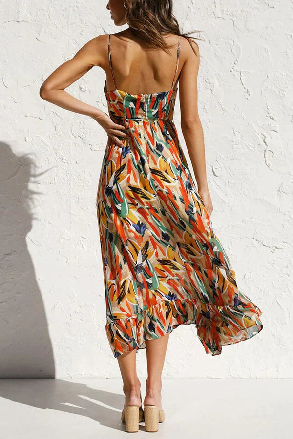 WOMEN'S MIDI SUMMER DRESS – LIGHTWEIGHT CHIFFON, RELAXED FIT, V-NECK WITH PRINT