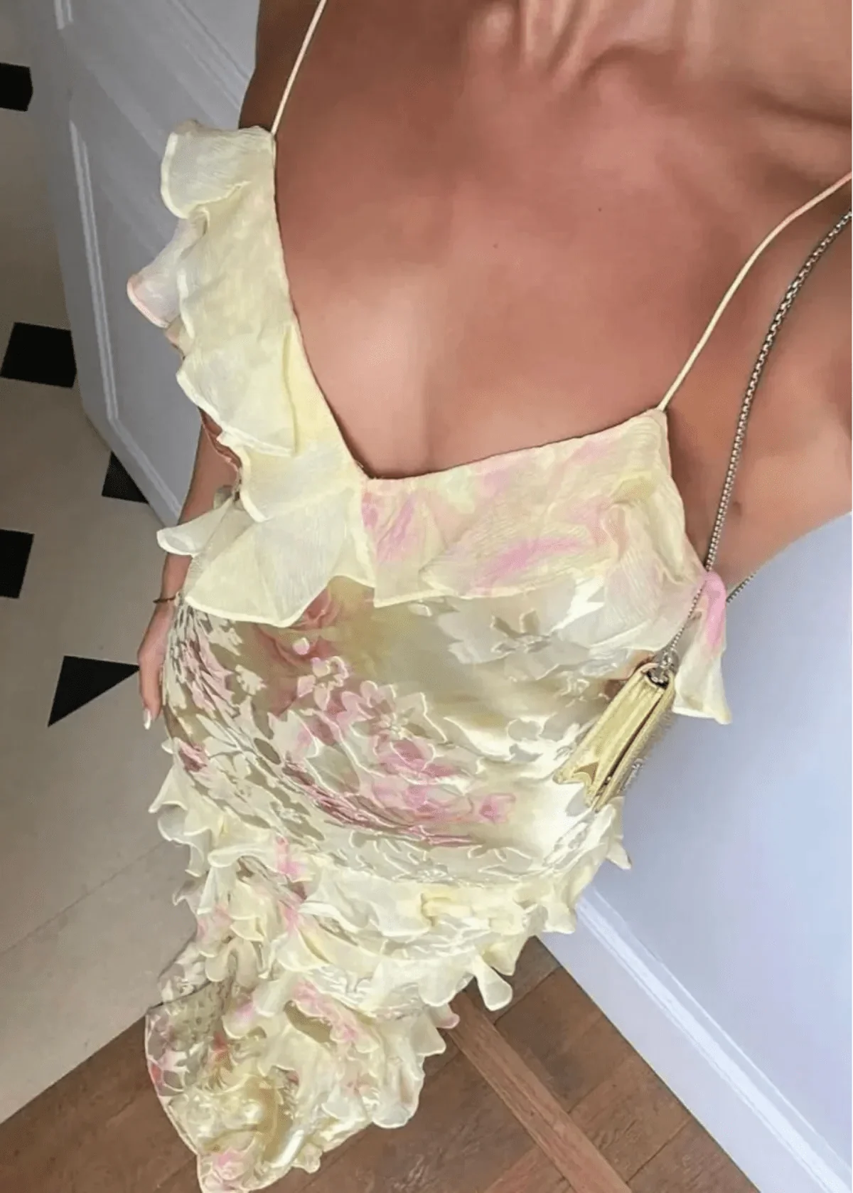 Women’s Floral Ruffle Maxi Dress With Spaghetti Straps