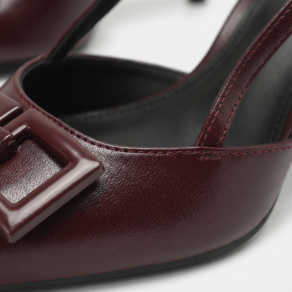 Amelia | Women's Slingback Heels With Burgundy Tone And Buckle Detail | Refined