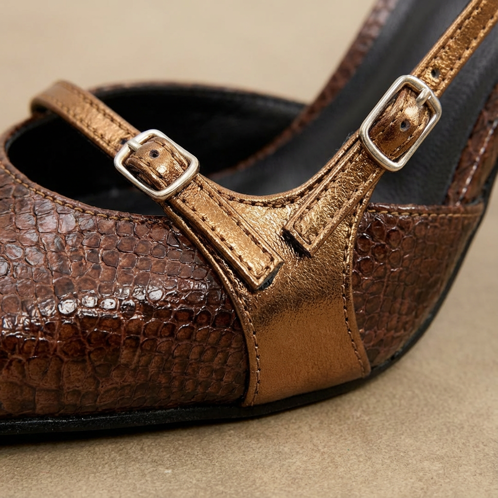 Amelia | Women's Brown Heels With Pointed Toe And Croc-Embossed Finish | Luxe