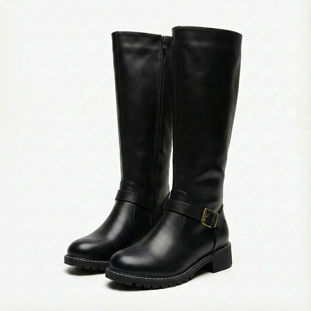 Angela | Women's Block Heel Buckle Knee High Boots