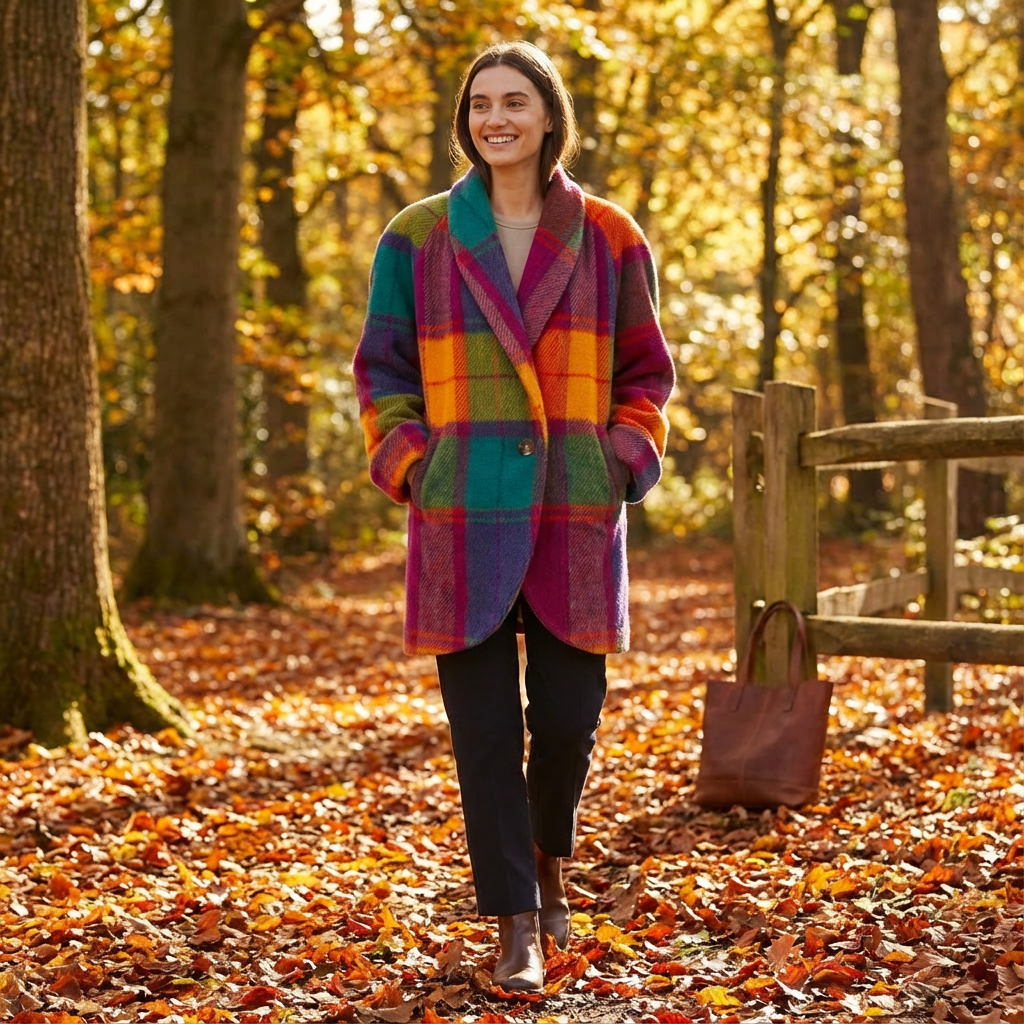 Anne | Women's Multicolour Oversized Plaid Coat