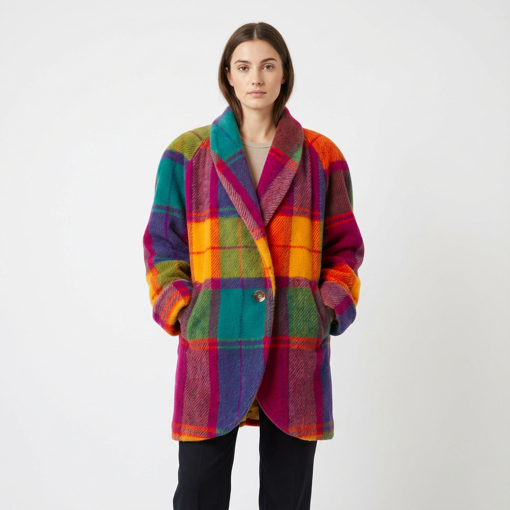 Anne | Women's Multicolour Oversized Plaid Coat