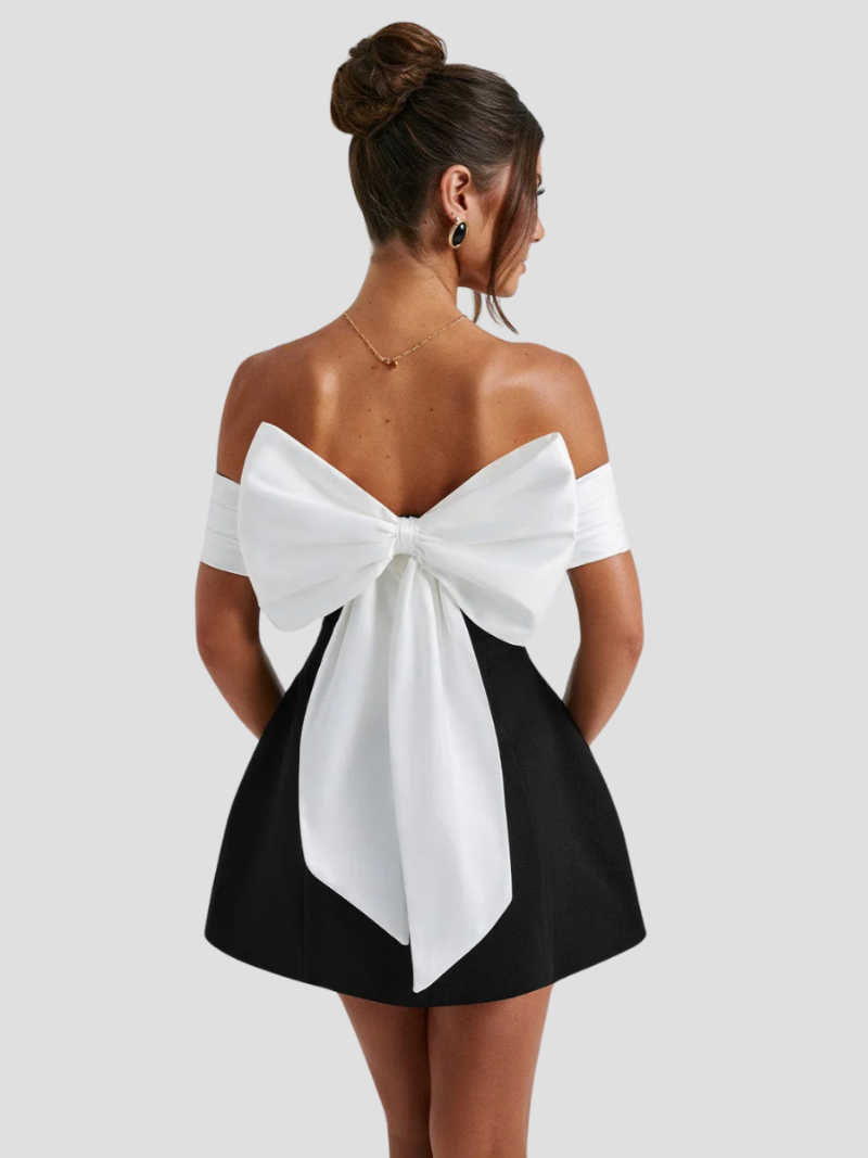Women's Formal Mini Dress With Off-shoulder Neckline & Bow Detail