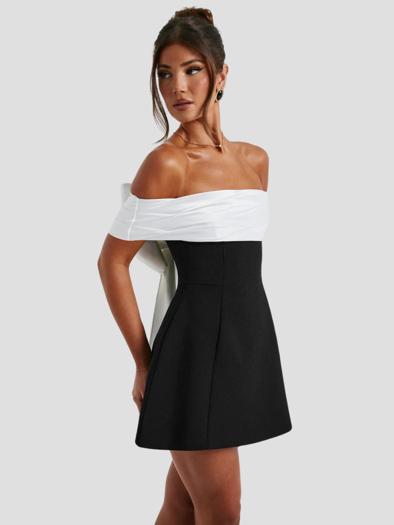 Women's Formal Mini Dress With Off-shoulder Neckline & Bow Detail