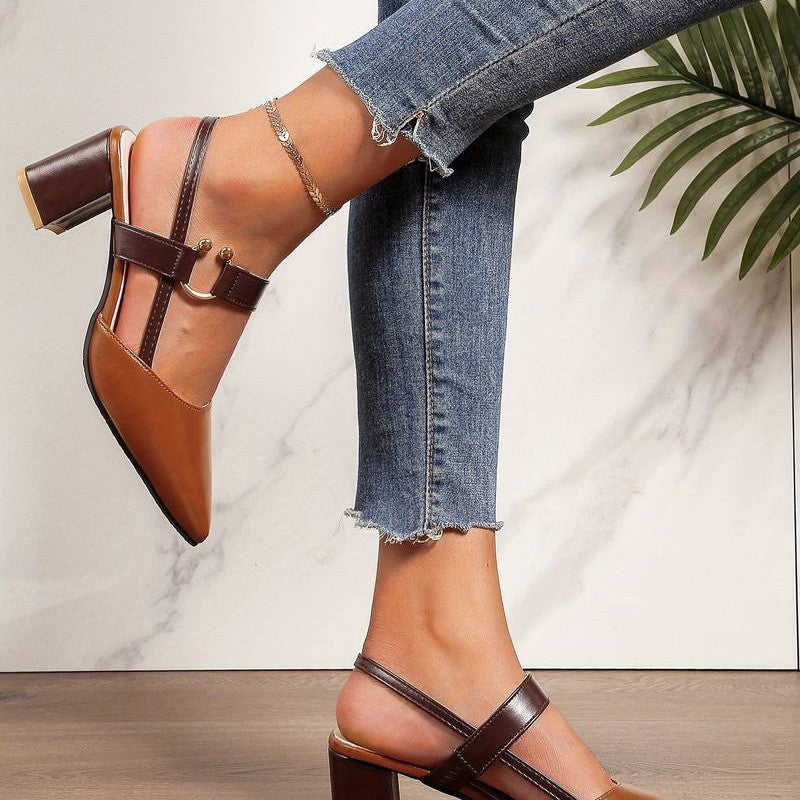 Women's Pointed Toe Slingback Heels With Block Heel