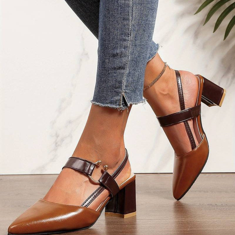 Women's Pointed Toe Slingback Heels With Block Heel