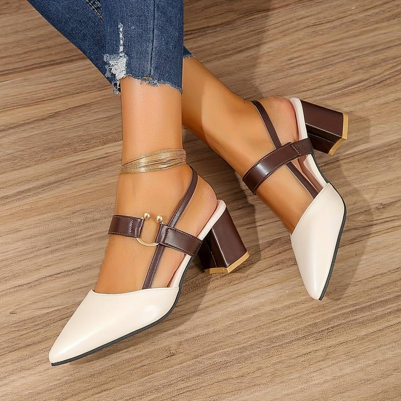 Women's Pointed Toe Slingback Heels With Block Heel