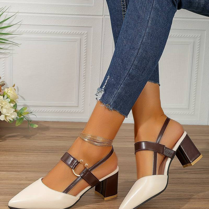 Women's Pointed Toe Slingback Heels With Block Heel