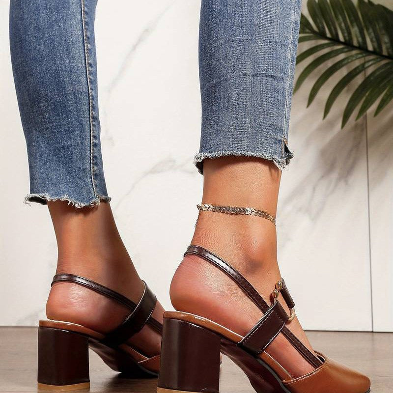 Women's Pointed Toe Slingback Heels With Block Heel