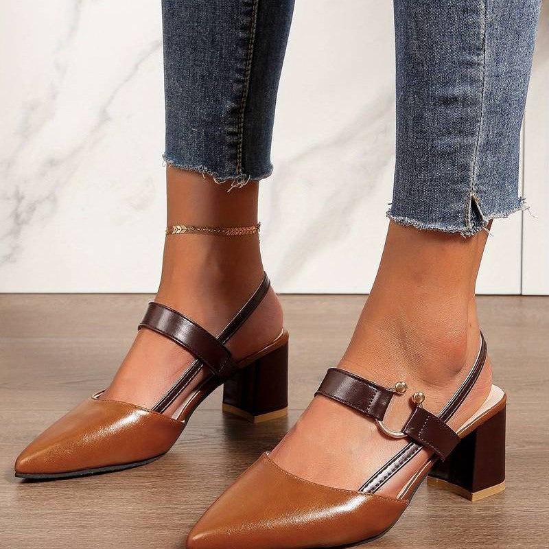 Women's Pointed Toe Slingback Heels With Block Heel