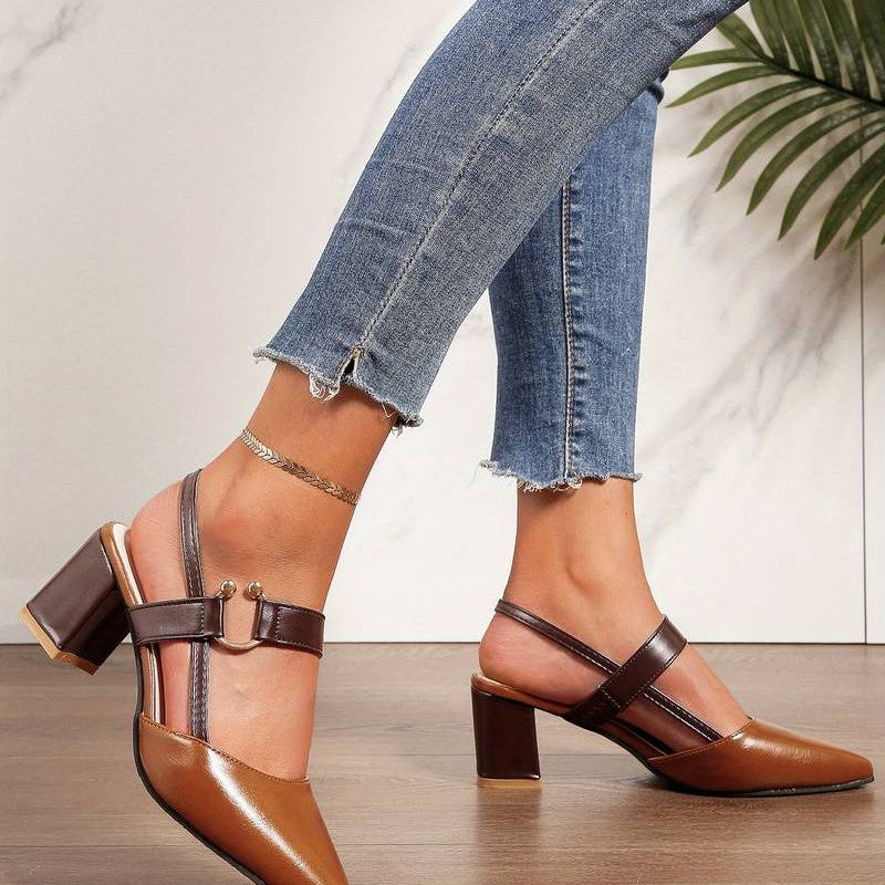 Women's Pointed Toe Slingback Heels With Block Heel