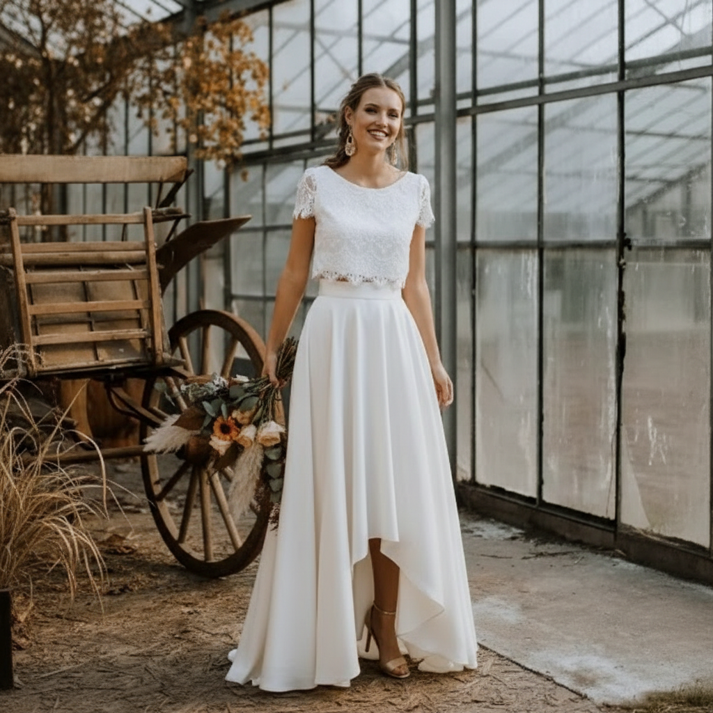 Ava | Women's White Lace Crop Top And Maxi Skirt Set With Fringe Detail | Boho