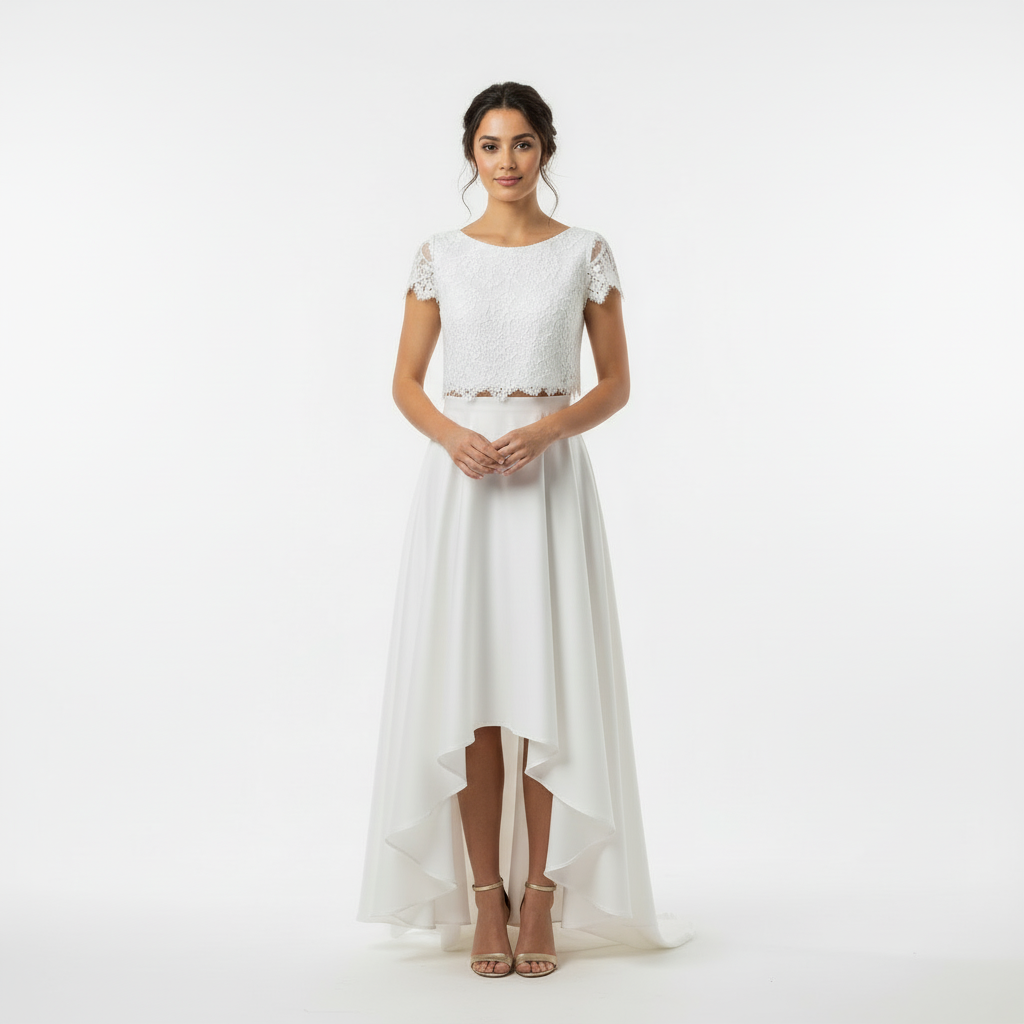 Ava | Women's White Lace Crop Top And Maxi Skirt Set With Fringe Detail | Boho