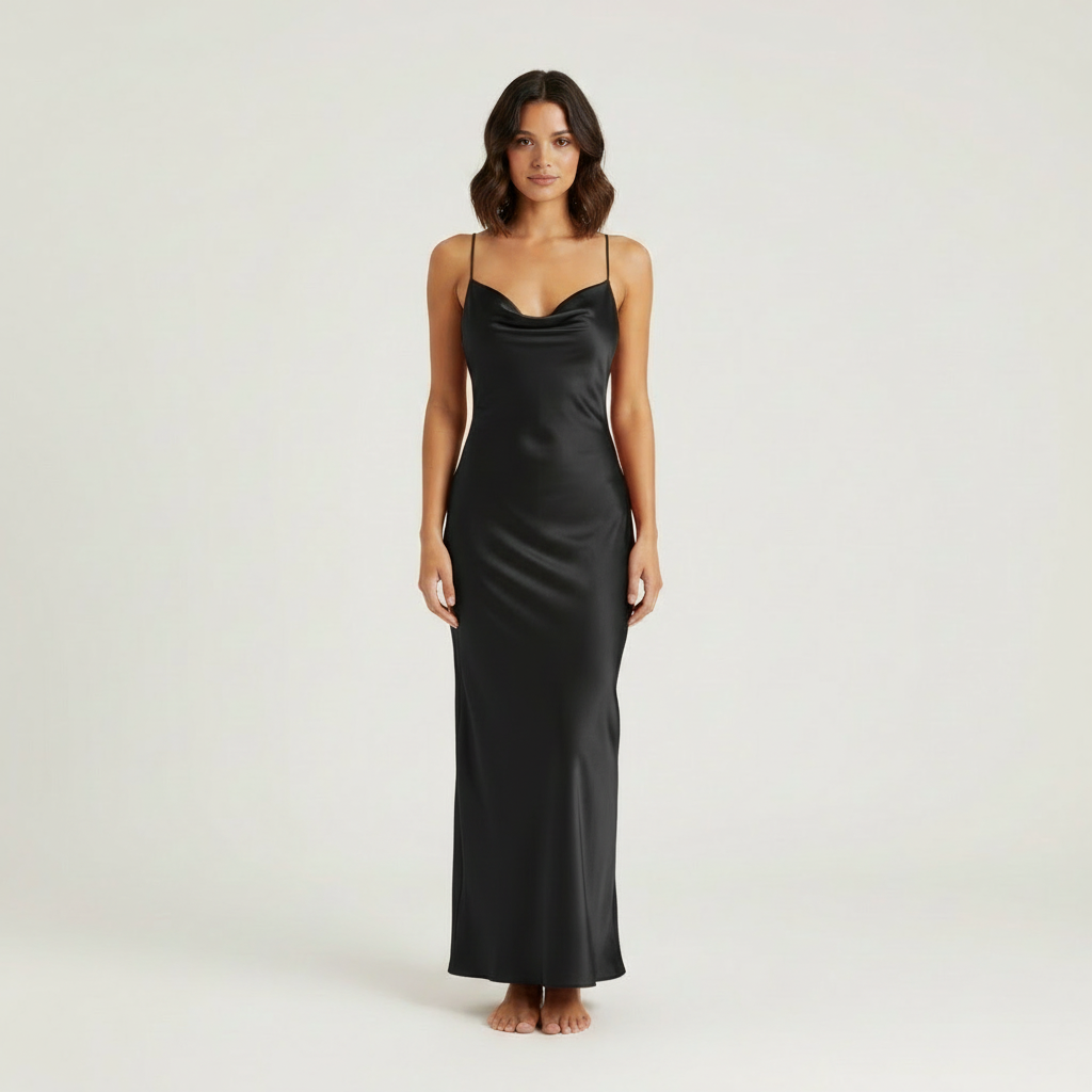 Ava | Women's Maxi Slip Dress With Cowl Front And Spaghetti Straps | Luxe