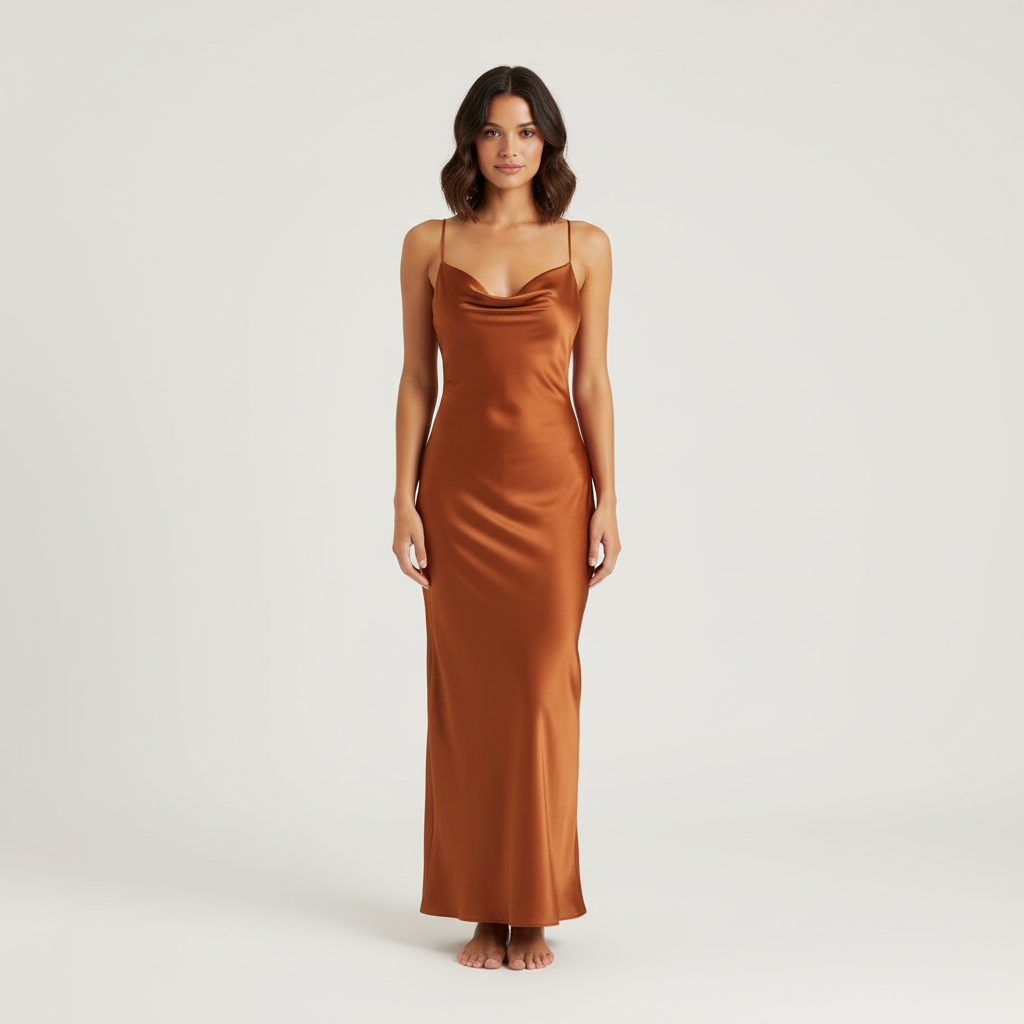 Ava | Women's Maxi Slip Dress With Cowl Front And Spaghetti Straps | Luxe