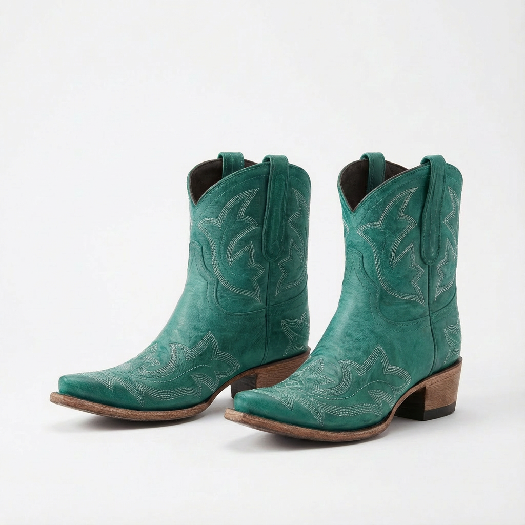 Ava | Women's Western Ankle Boots With Embroidered Stitching And Snip Toe | Rustic
