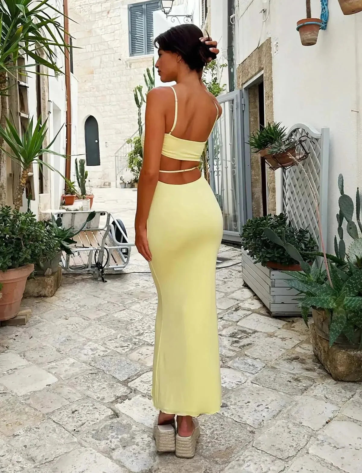 Women's Backless Bodycon Maxi Dress With Spaghetti Straps