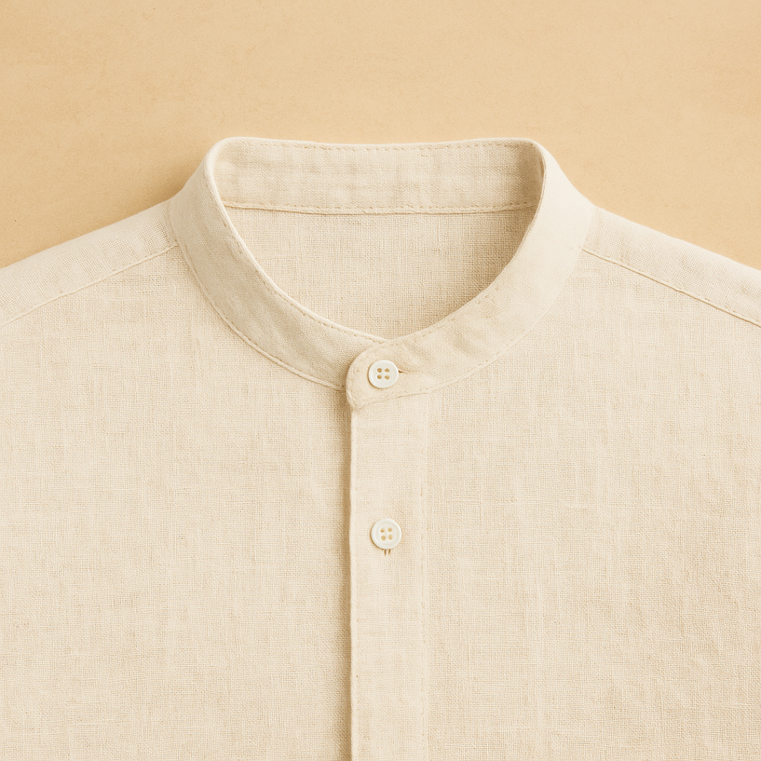 Men's Linen Band Collar Shirt