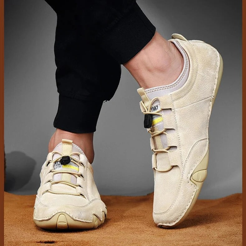 Men's Suede Casual Sneakers With Elastic Lace Closure