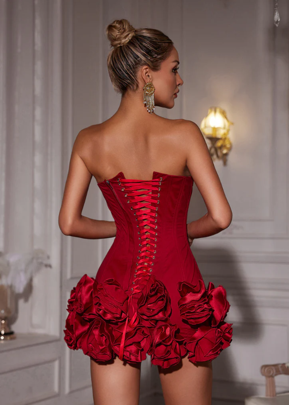 Women's Strapless Corset Mini Dress With Bubble Skirt
